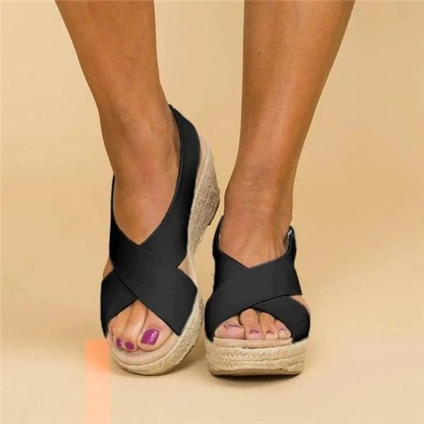 Women's Orthopedic Leather Espadrille Wedge – Adjustable Straps