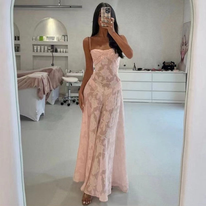Women's Floral Lace Maxi Dress – Sweetheart Spaghetti Strap