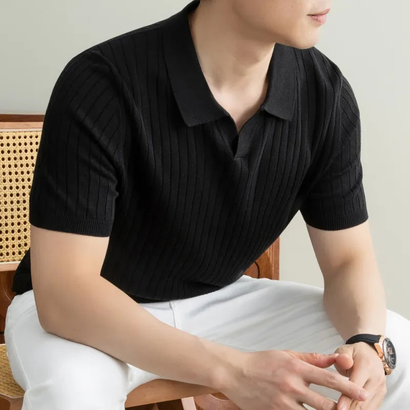 Men's Slim Fit Polo Shirt – Ribbed Knit Short Sleeve