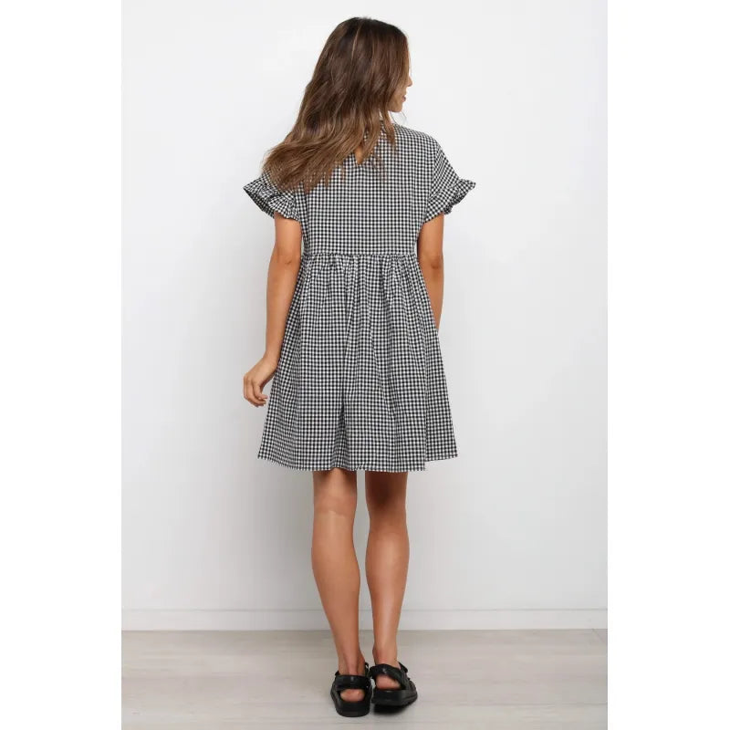 Gingham Mini Dress – Flutter Sleeve A-Line Relaxed Fit