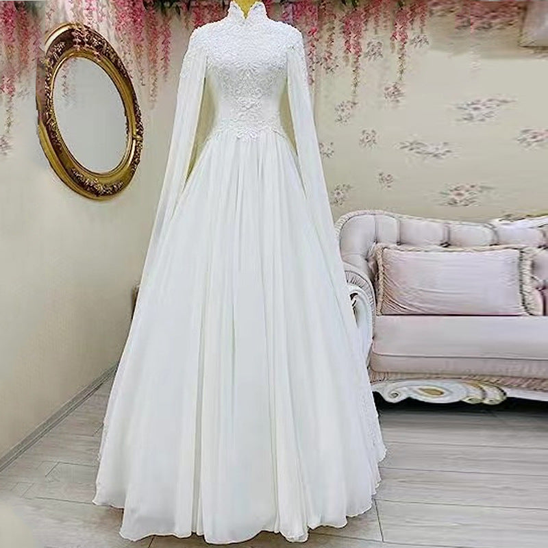 Women's Lace Bodice Long Sleeve Bridal Dress – A-Line Floor Length