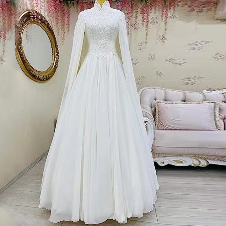 Women's Lace Bodice Long Sleeve Bridal Dress – A-Line Floor Length