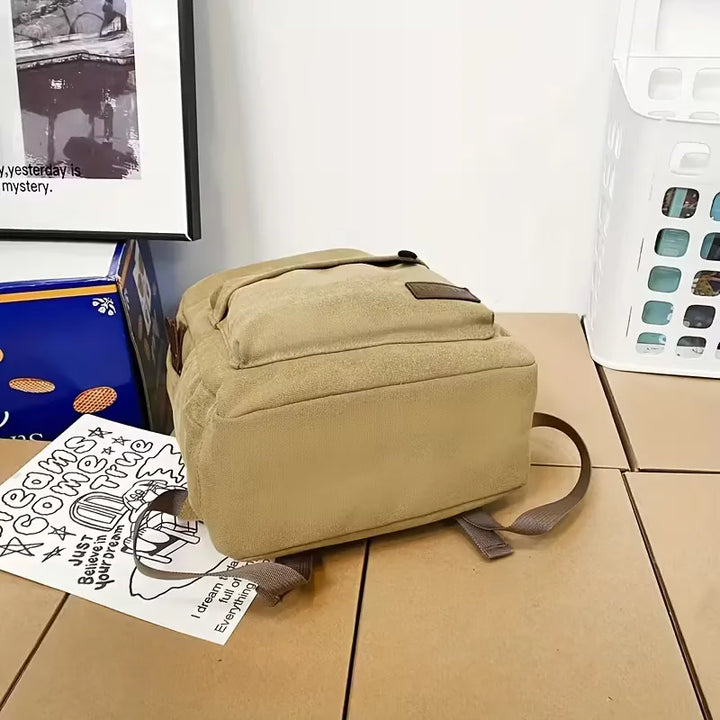 Men's Canvas Backpack with Front Pocket – Vegan Leather Patch