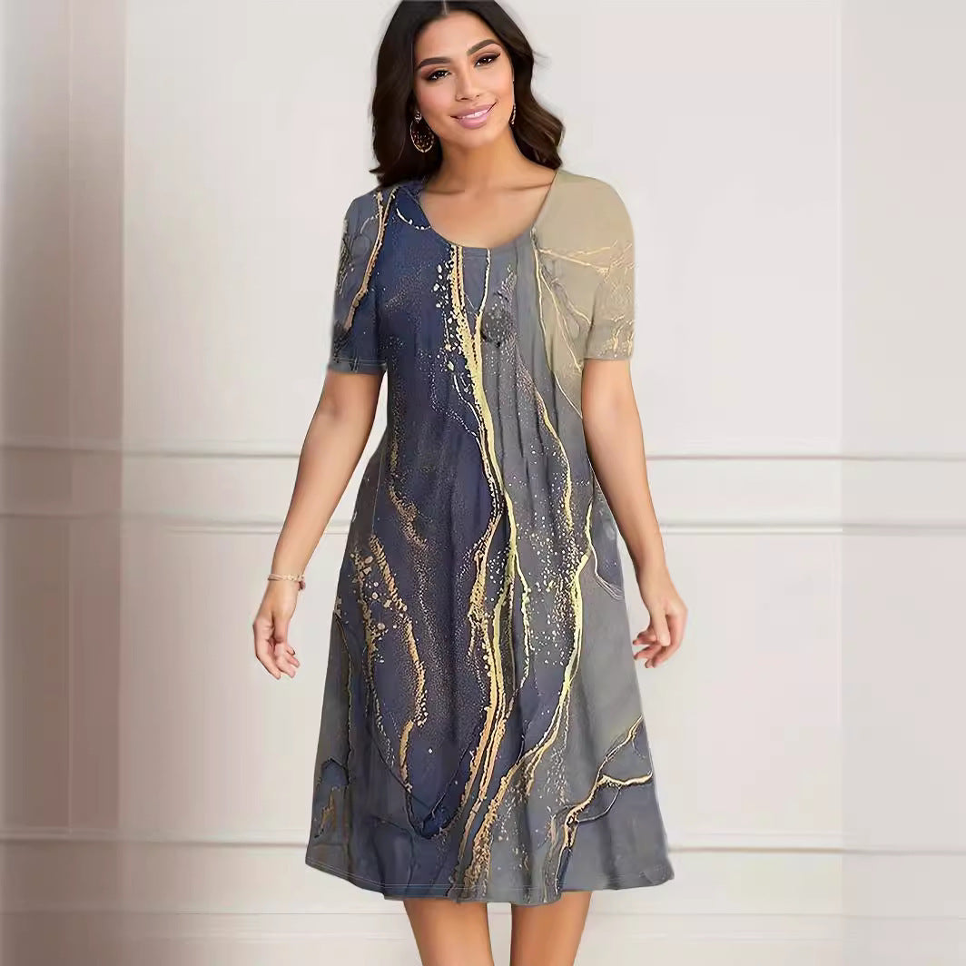 Printed Midi Dress with Pockets – Women's Relaxed Straight Cut