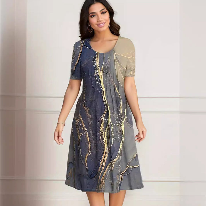 Printed Midi Dress with Pockets – Women's Relaxed Straight Cut