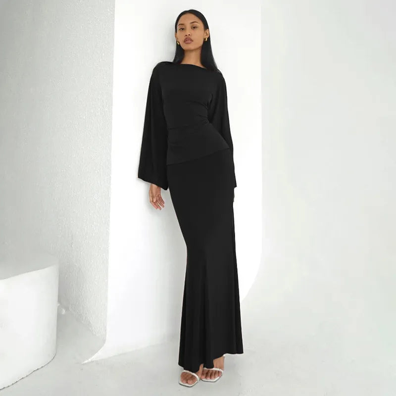 Maxi Two Piece Set – Flared Sleeve & Defined Waist