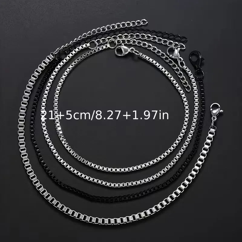 Stainless Steel Bracelet Set – Layered Box Chain Women