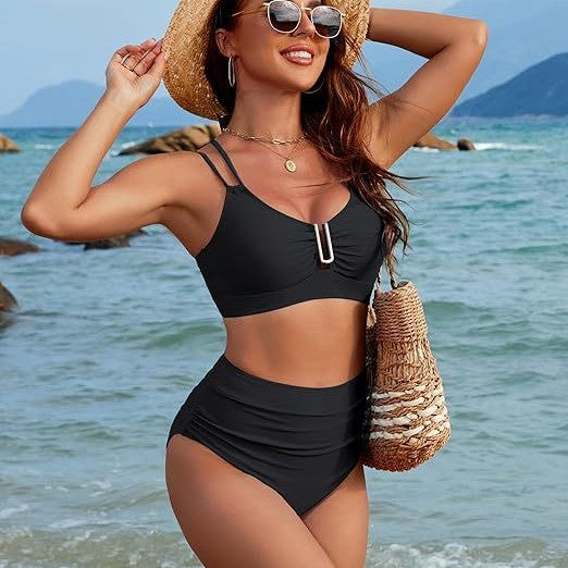 High Waist Bikini Set – Metal Hardware Detail Women