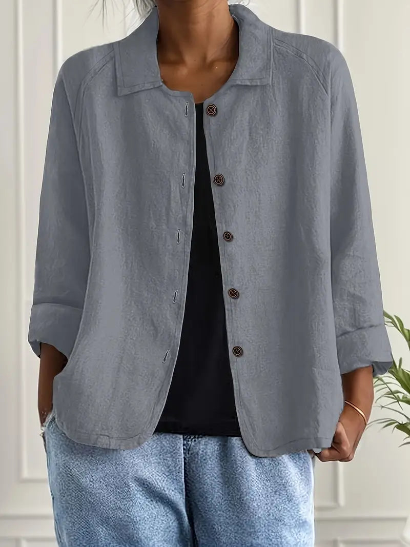Women's Cardigan Button-Front Shirt – Relaxed Fit, Classic Collar