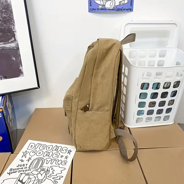 Men's Canvas Backpack with Front Pocket – Vegan Leather Patch