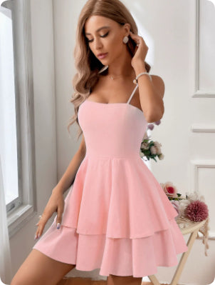 Women's Mini Dress Tiered Ruffle Spaghetti Strap – Fitted Bodice