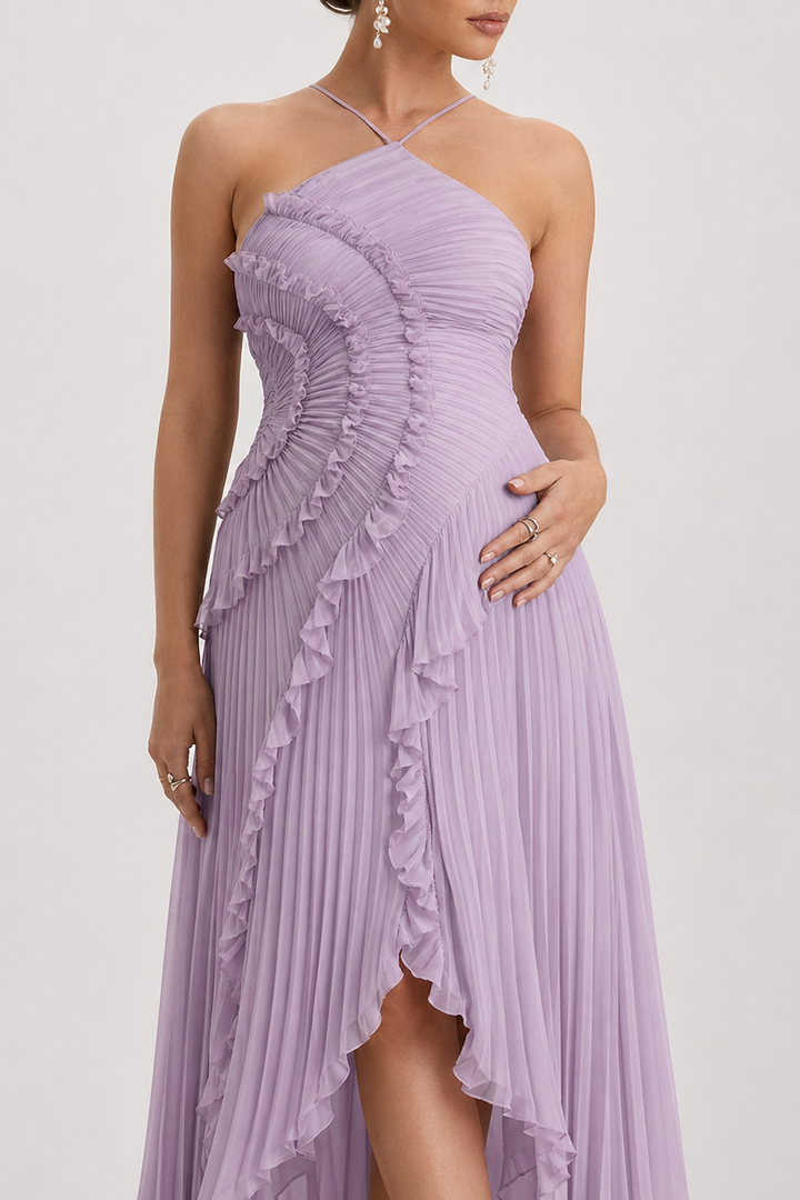 Maternity Maxi Dress – Open Back Ruffle Bodice