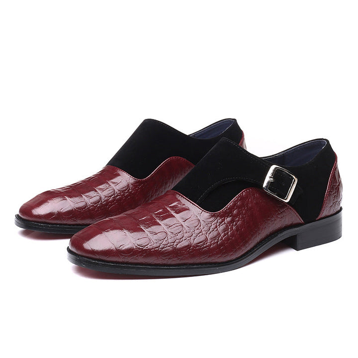 Men's Monk Strap Dress Shoes Croc Embossed – Square Toe Block Heel