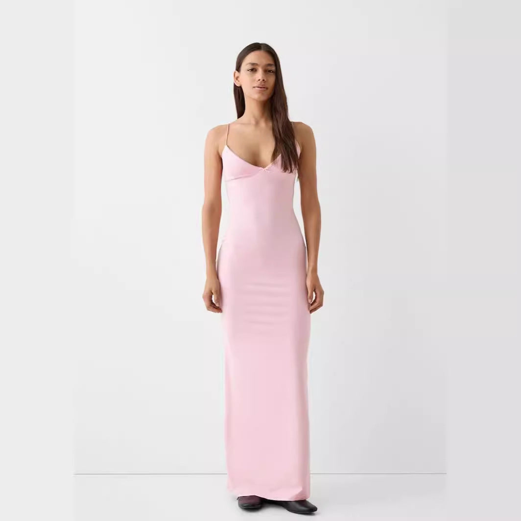 Satin Maxi Dress – Sweetheart Open Back & Crossover Straps