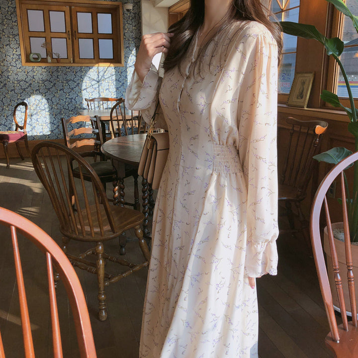 Floral Chiffon Long Sleeve Dress – Lightweight Flowing Silhouette