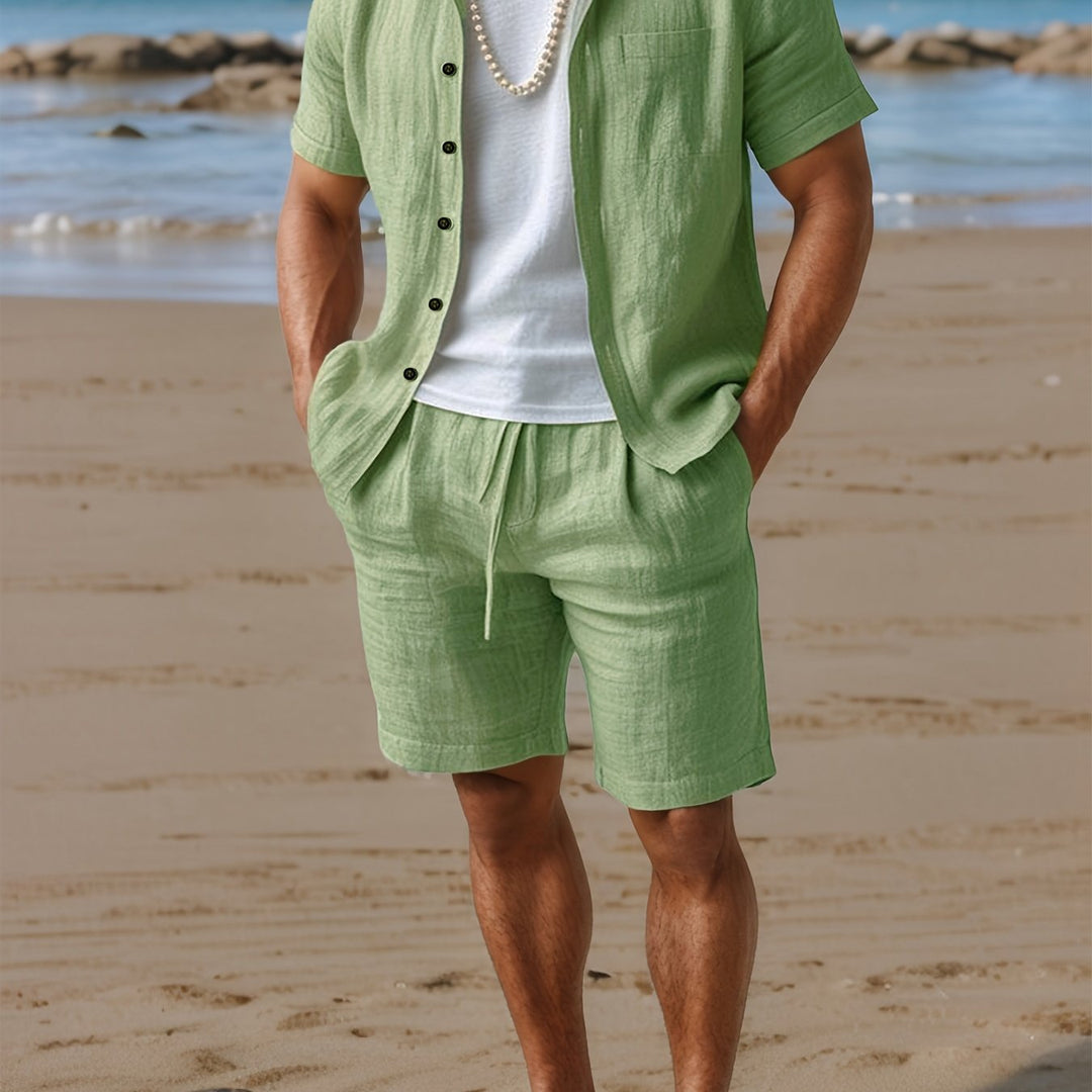 Men's 100% Linen Shirt & Shorts Set – Regular Fit Short Sleeve Co-ord