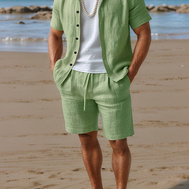 Men's 100% Linen Shirt & Shorts Set – Regular Fit Short Sleeve Co-ord