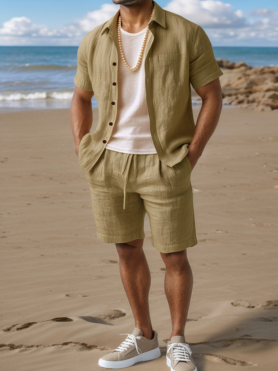 Men's 100% Linen Shirt & Shorts Set – Regular Fit Short Sleeve Co-ord