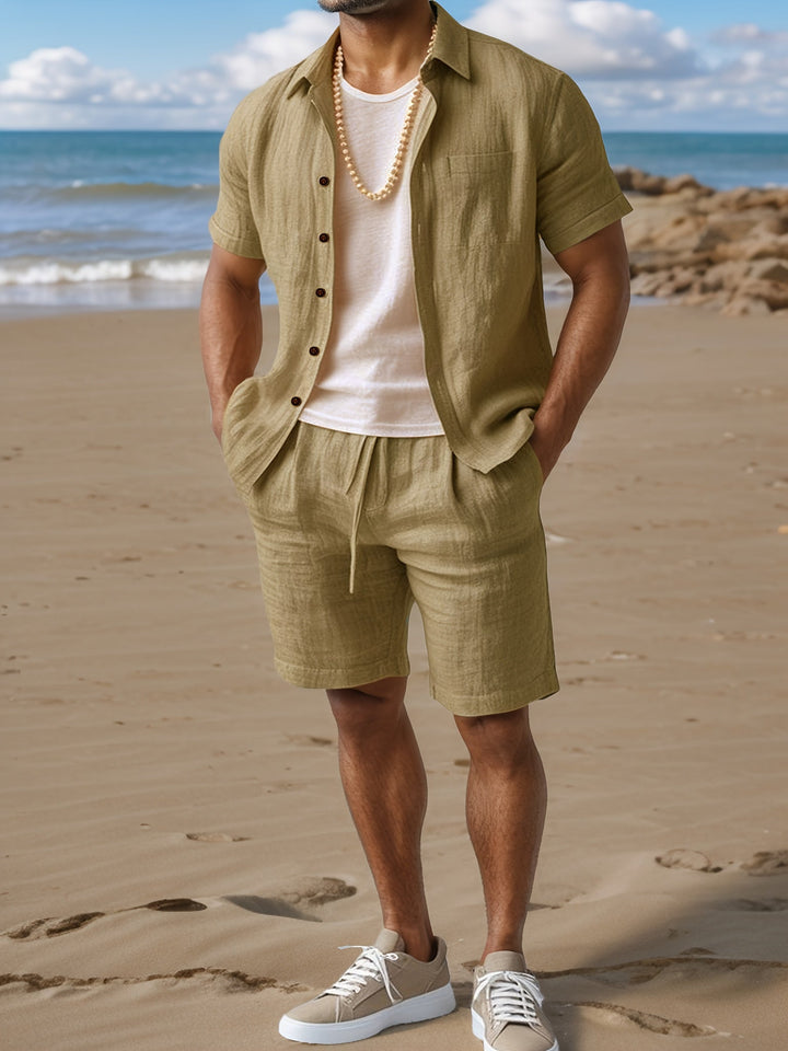 Men's 100% Linen Shirt & Shorts Set – Regular Fit Short Sleeve Co-ord