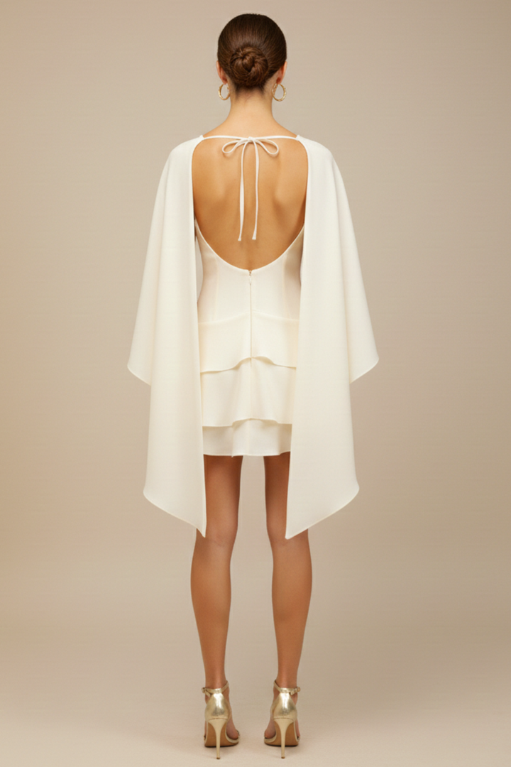 Women's Mini Dress High Neck Cape Overlay – Tiered Ruffle Skirt
