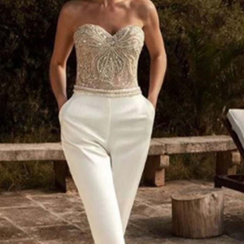 Strapless Beaded Wide Leg Jumpsuit – Women's Formal Wear