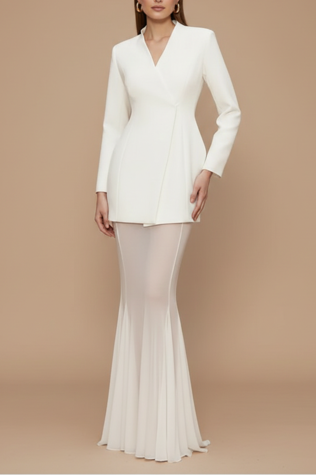 Women's Blazer Maxi Skirt Set – Belted Wrap Jacket Sheer Overlay