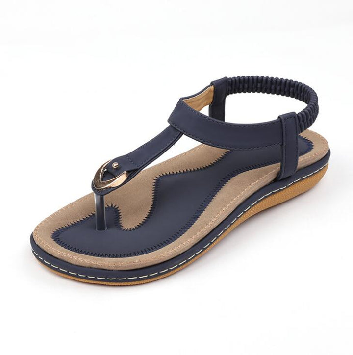 Women's Arch Support Flat Sandals Adjustable T-Strap – Massaging Footbed