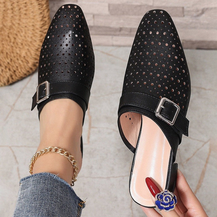 Women's Leather Mules Closed Toe – Single Buckle Strap Rubber Sole