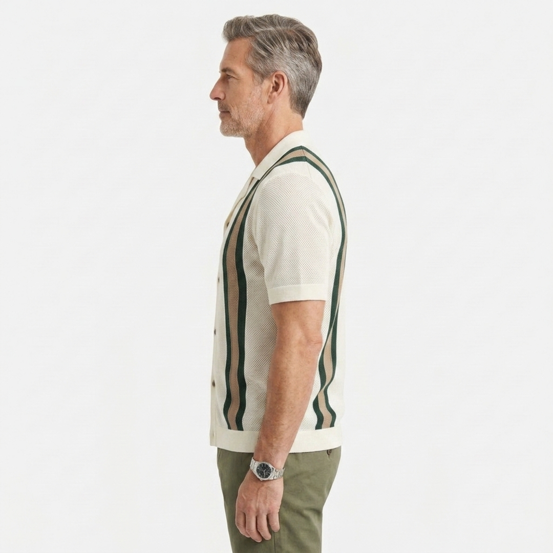 Men's Knit Polo – Vertical Stripe Vintage Coastal Design