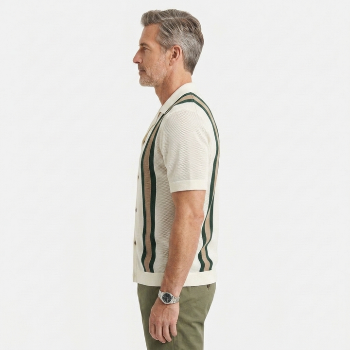 Men's Knit Polo – Vertical Stripe Vintage Coastal Design