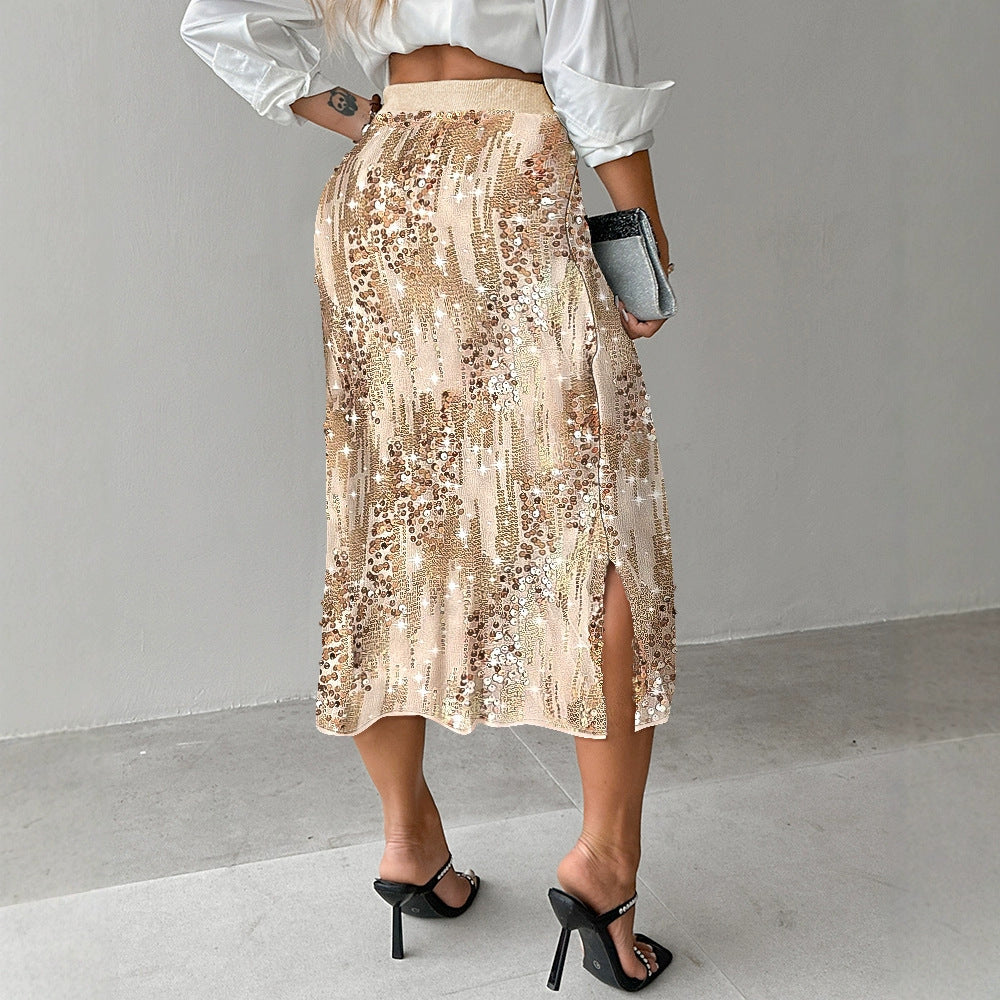 Women's Sequin Embellished High Waisted Midi Pencil Skirt