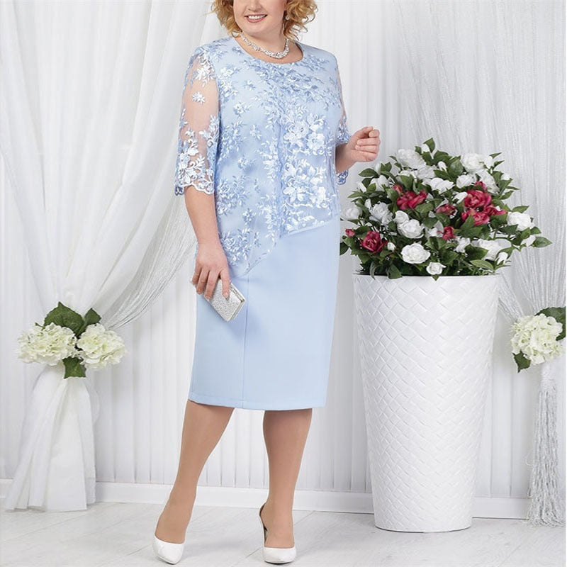 Women's Midi Dress | Lace Faux Two-Piece Relaxed Fit
