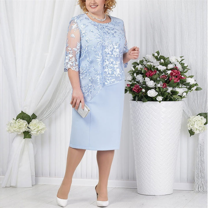 Women's Midi Dress | Lace Faux Two-Piece Relaxed Fit