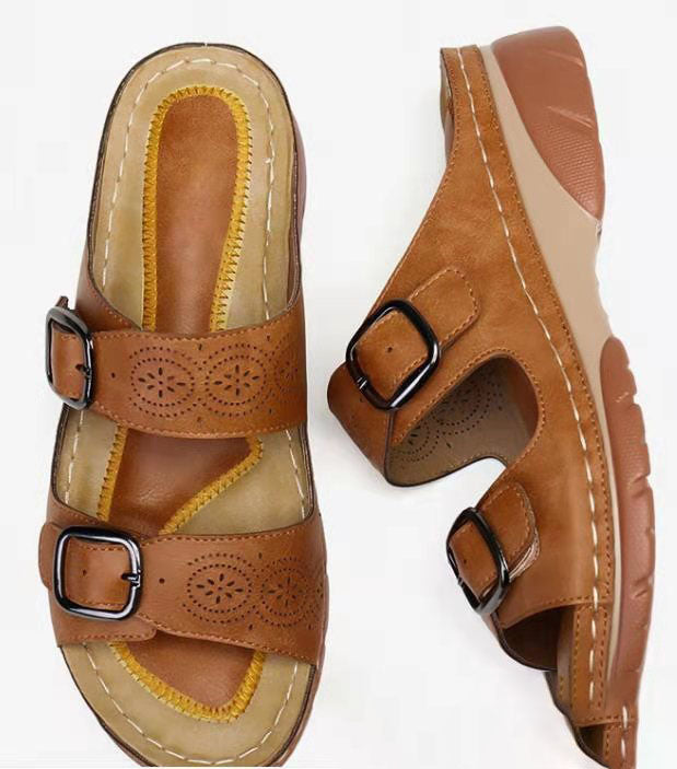 Women's Flat Open-Toe Sandals – Adjustable Buckle Strap