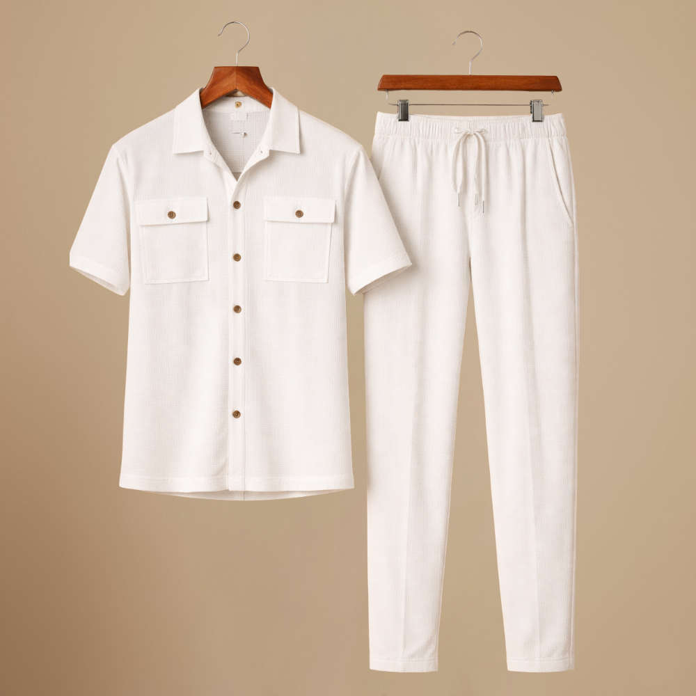 Men's Waffle-Knit Two-Piece Set – Relaxed Matching Shirt & Shorts