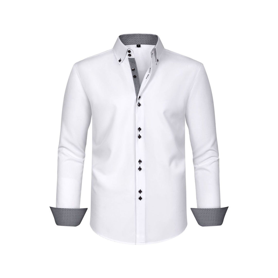 Men's Long Sleeve Dress Shirt Polka Dot – Contrast Collar Cuffs