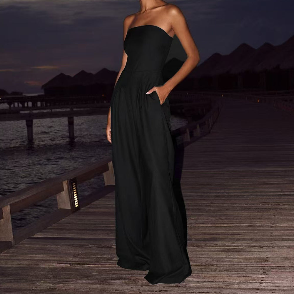 Women's Strapless Wide-Leg Jumpsuit Backless – Tube Top Loose Overall