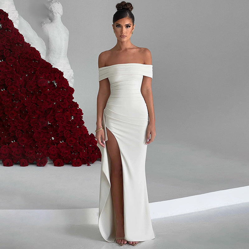 Off Shoulder Maxi Dress – Formal Evening Gown with Elegant Slit
