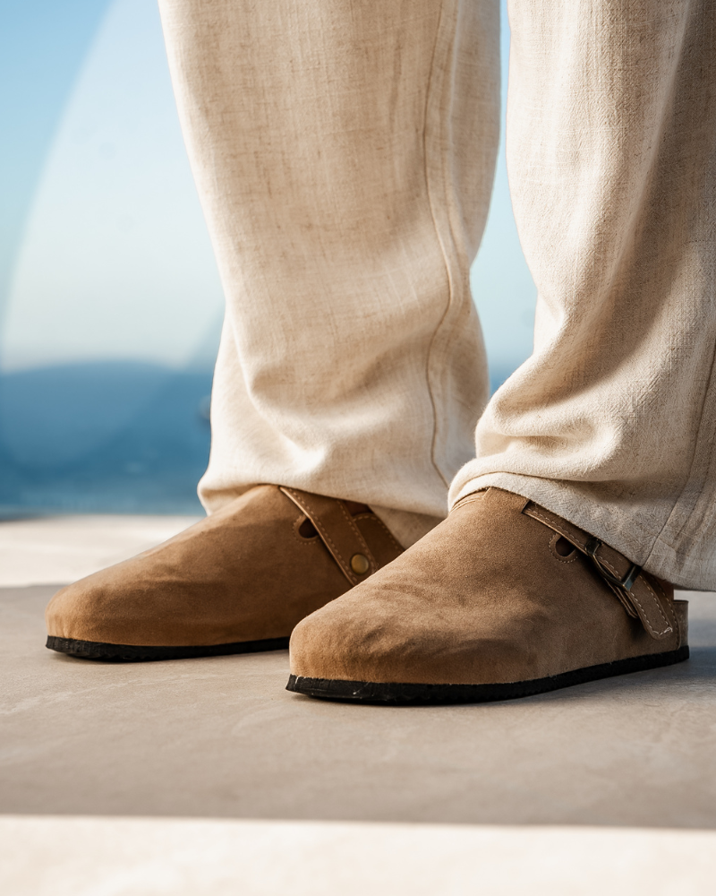 Men's Calf Suede Leather Clogs Slip-On – Comfortable Casual Footwear
