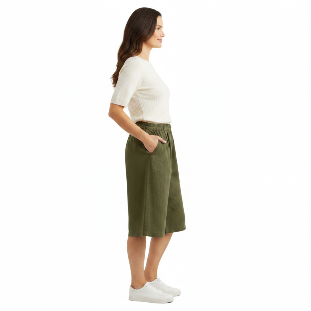 Linen Bermuda Shorts for Women – High Waist Elastic Lightweight
