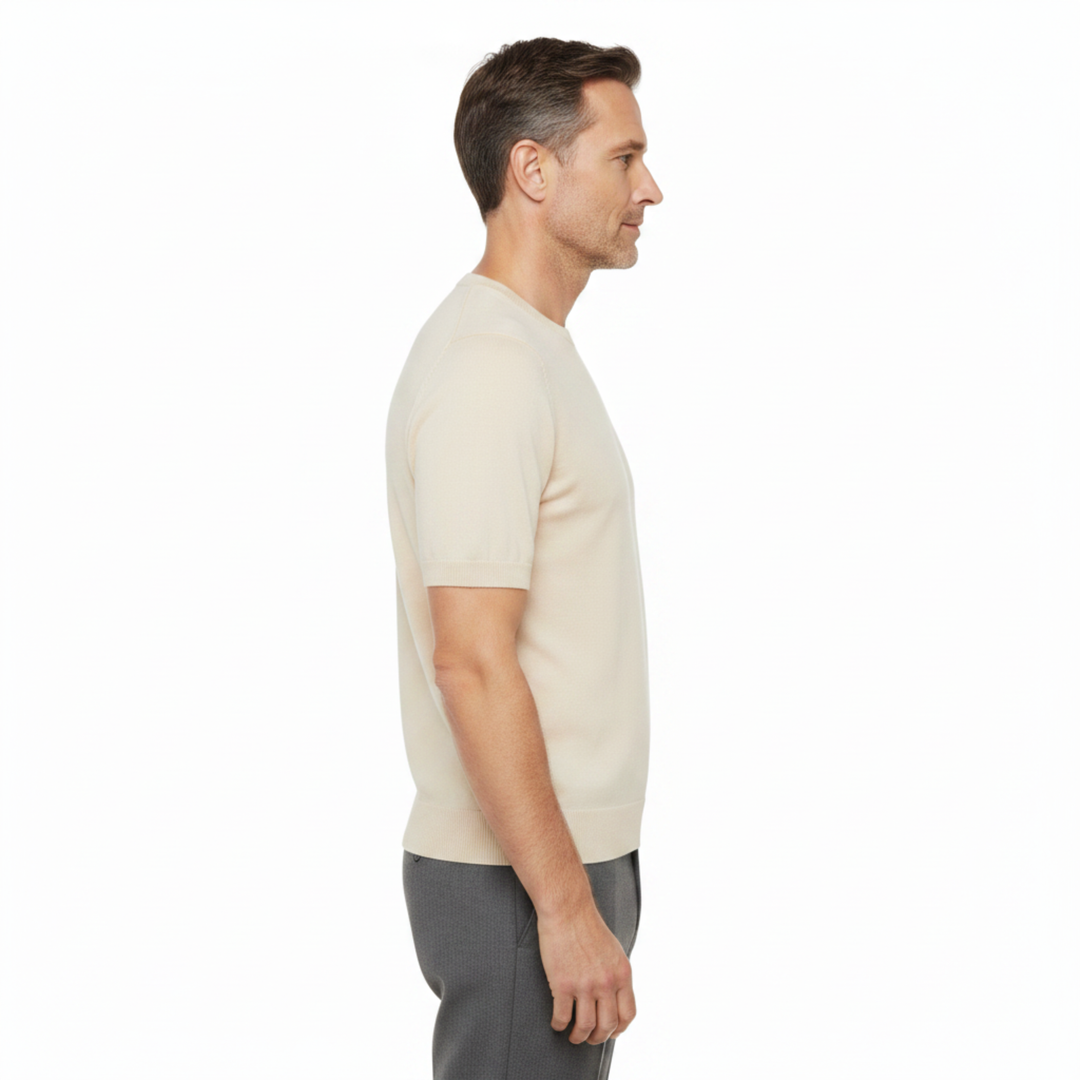 Men's Crew Neck T-Shirt Fine Knit – Relaxed Straight Cut Everyday Tee