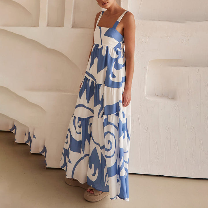 Women's Printed Midi Dress – Spaghetti Strap Sleeveless Fit