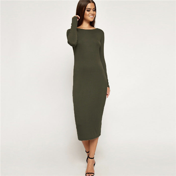 Knit Maxi Dress – Women's Long Sleeve Fitted Silhouette
