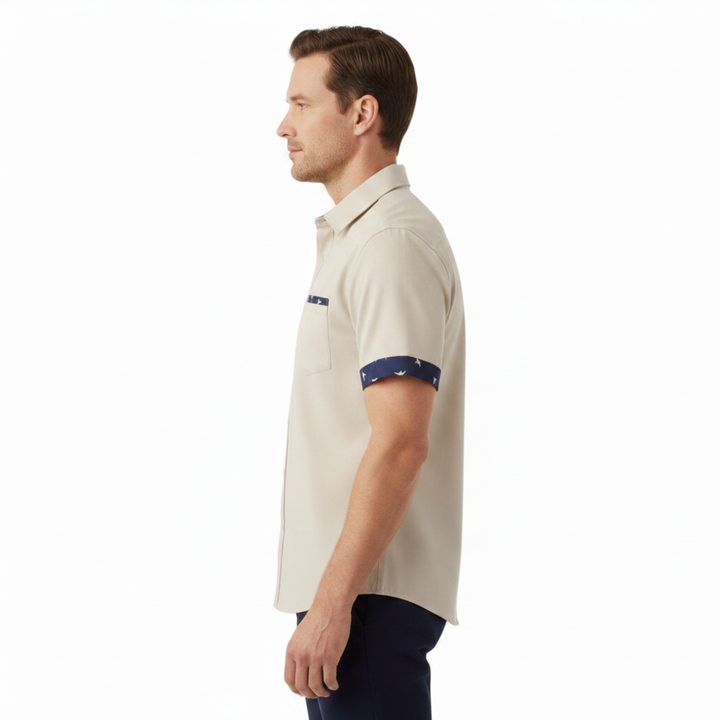 Men's Short Sleeve Button-Down Shirt – Relaxed Fit Bird Print Border