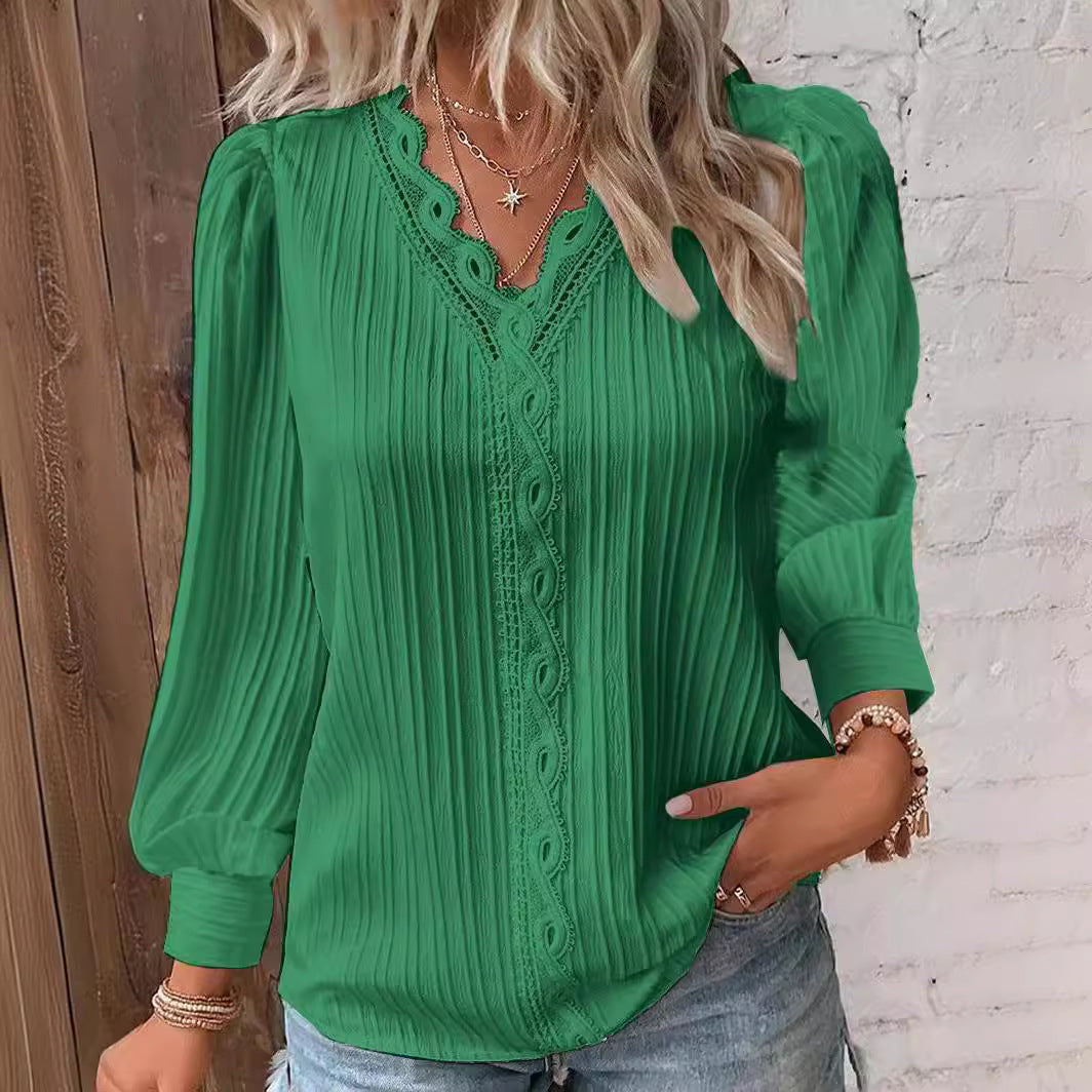 Women's Lace Blouse – Lightweight Loose Fit V-Neck Top