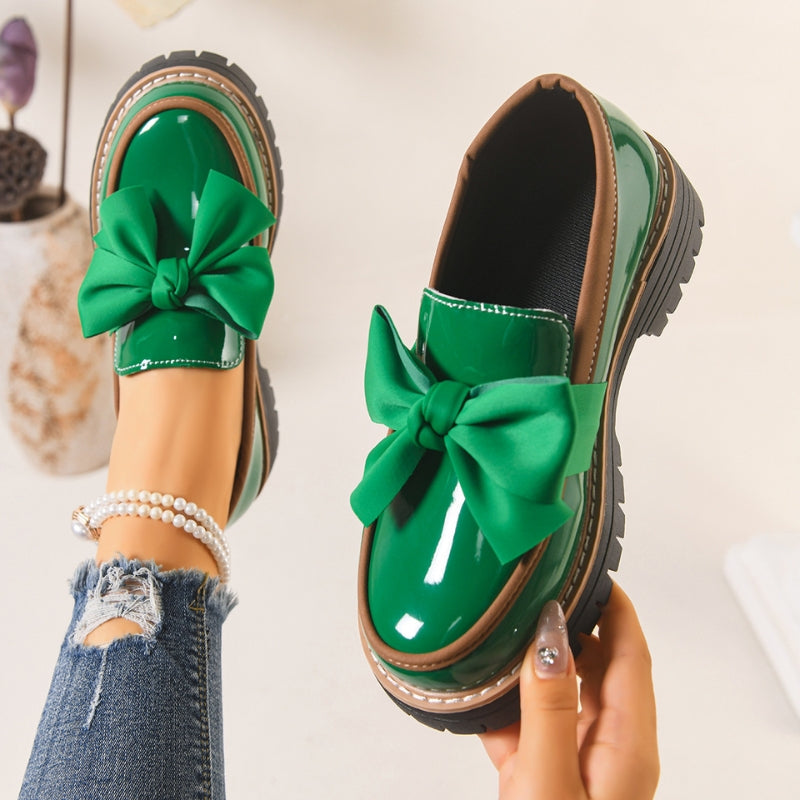Platform Loafers for Women – Patent Bow Slip-On Shoes
