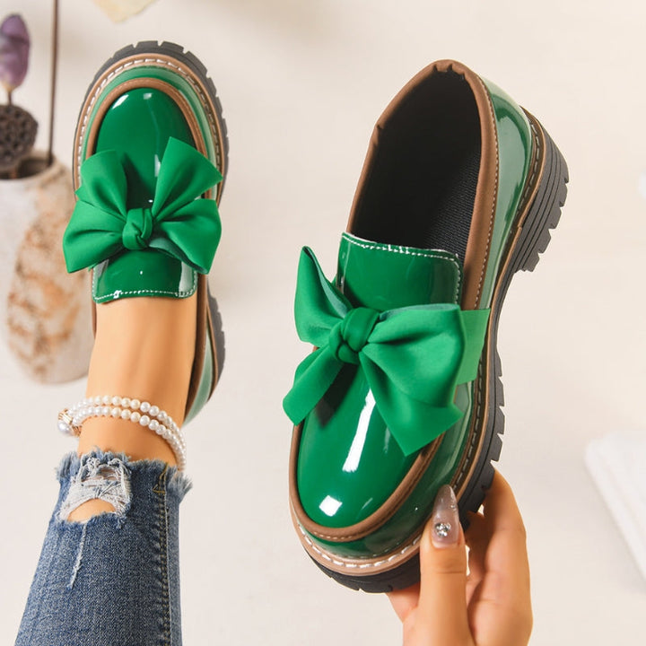 Platform Loafers for Women – Patent Bow Slip-On Shoes