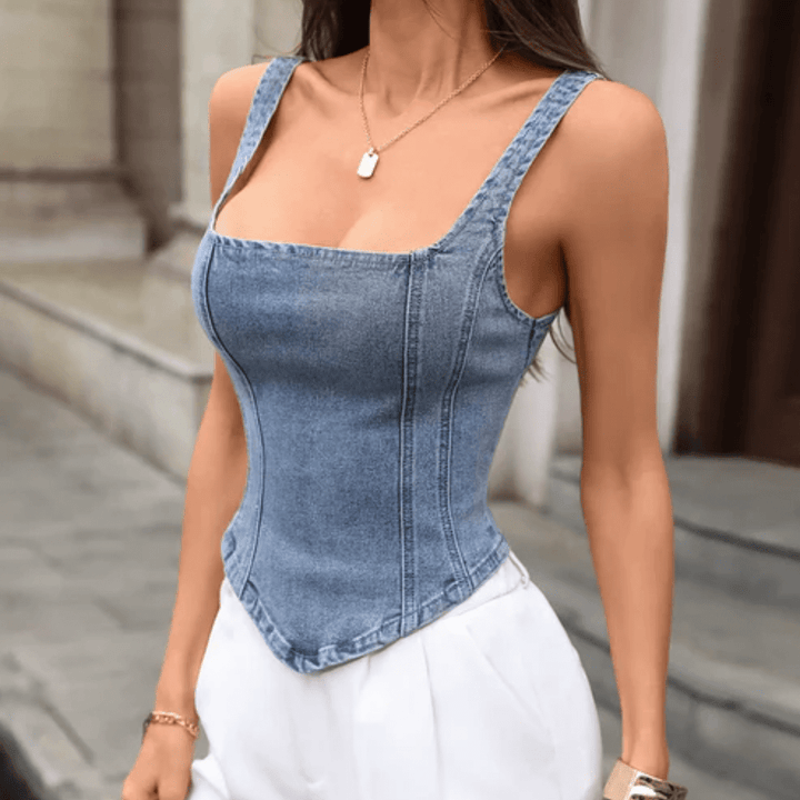 Women's Denim Corset Top – Princess Seam Fitted Bodice