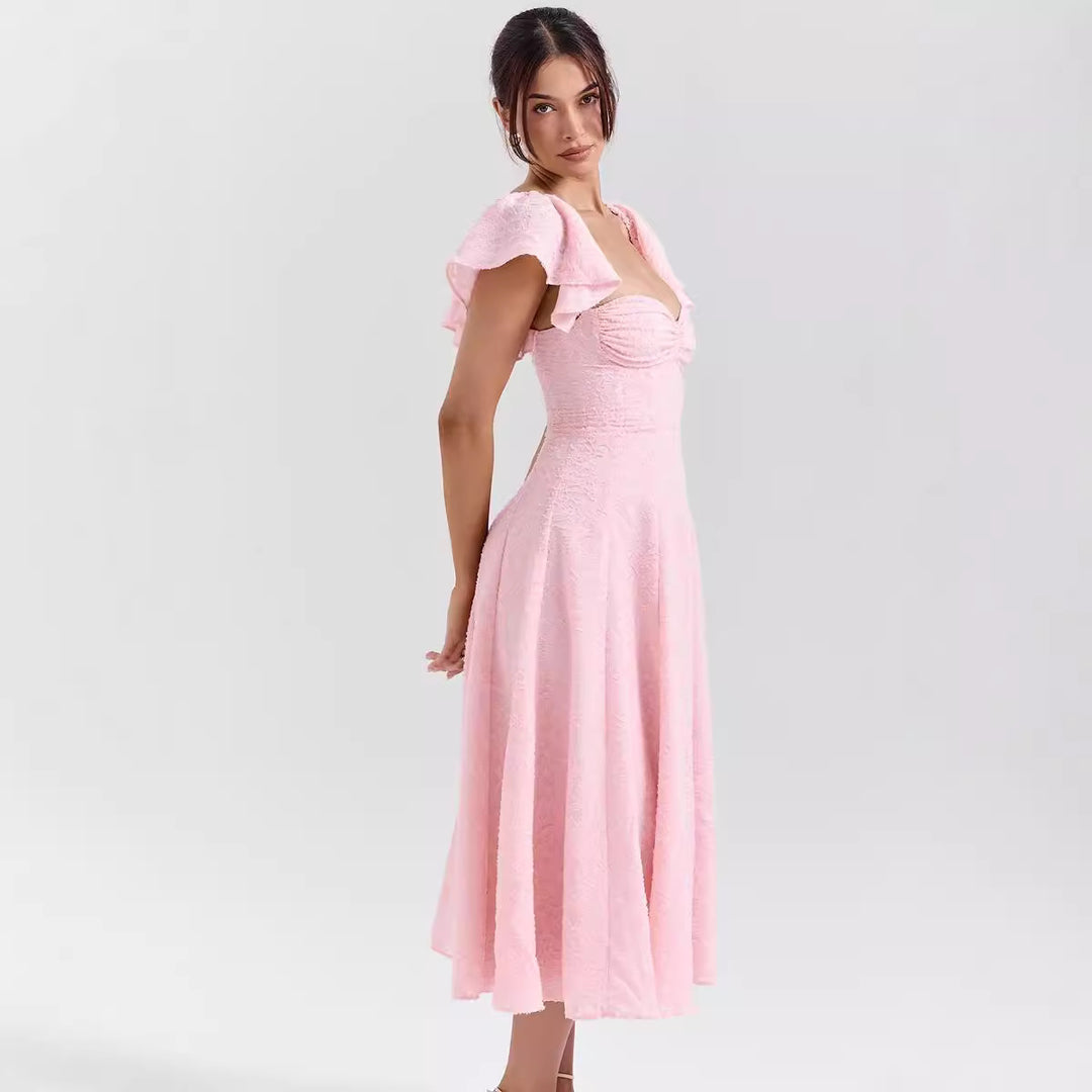 Mother of the Bride Dress Woven Jacquard Square Neck – Two-Way Sleeves