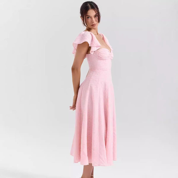 Mother of the Bride Dress Woven Jacquard Square Neck – Two-Way Sleeves